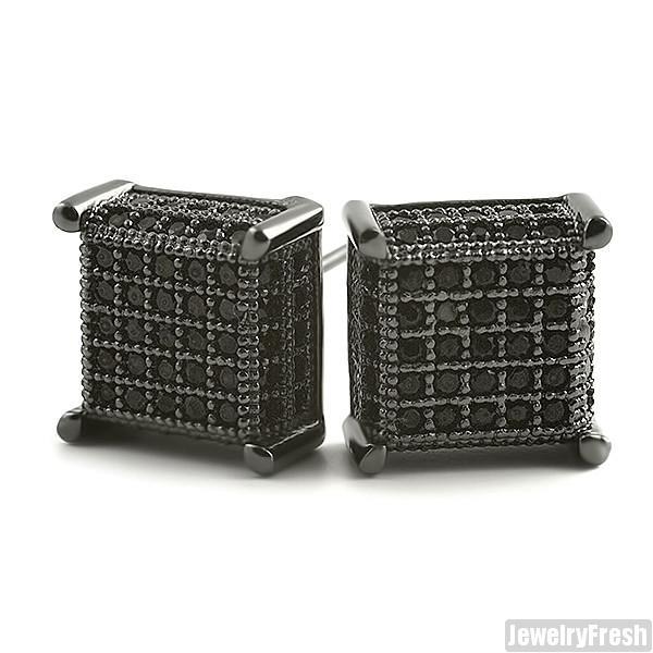 Black Finish 360 Fancy Cube Earrings Flawless VVS