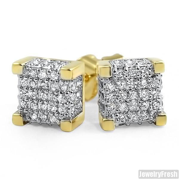 18k Gold Finish 360 Cube Micropave CZ Earrings