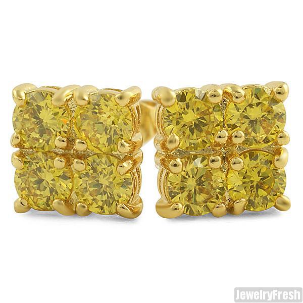 2.00 CTW Four Stone Gold Canary CZ Stud Earrings