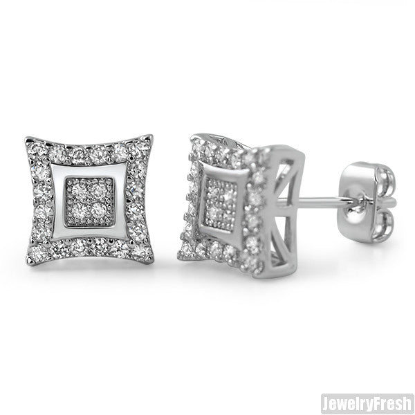 8mm Rhodium Finish CZ Gold Fine Kite Stud Earrings