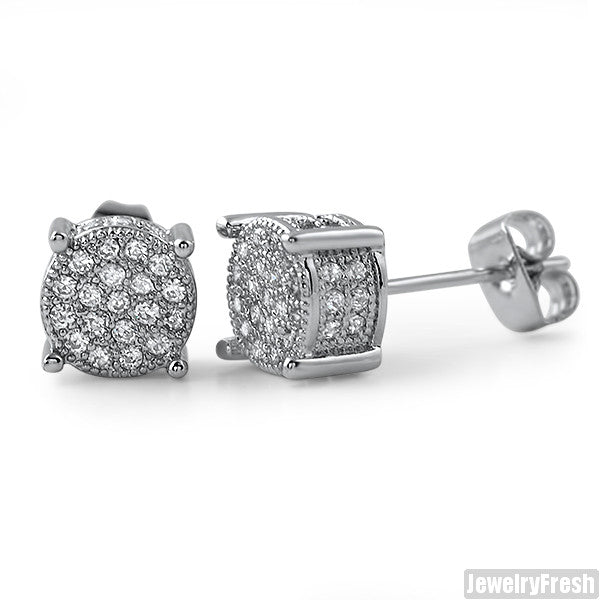Rhodium 7mm Small 360 Iced Out Round Earrings