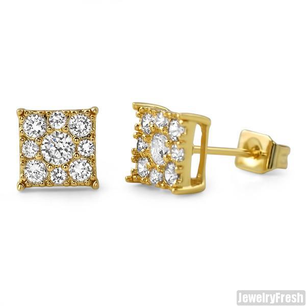 Gold Small 7mm Square Cluster CZ Earrings – JewelryFresh