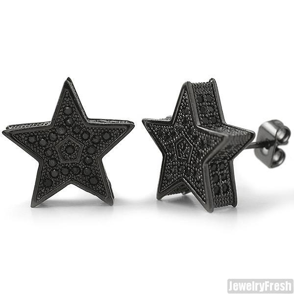 Black Jumbo 3D Star Micropave CZ Earrings