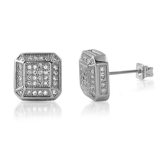 Silver Fancy Octagon Lab Diamond Earrings