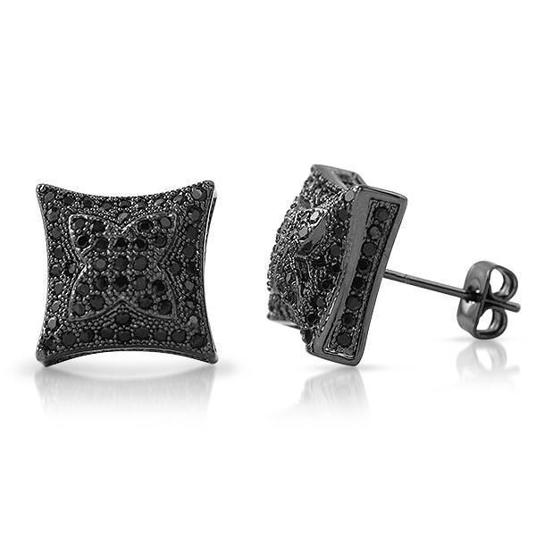 Black 11mm Puffed Kite Micropave CZ Earrings