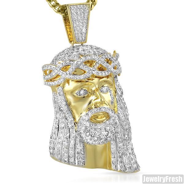 3D Jesus Pendant - 18k Gold Finish with Simulated Diamonds 3D Jesus Pendant - 18k Gold Finish with Simulated Diamonds