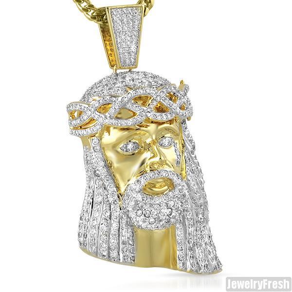 18k Gold Finish  Simulated Diamond 3D Jesus Pendant