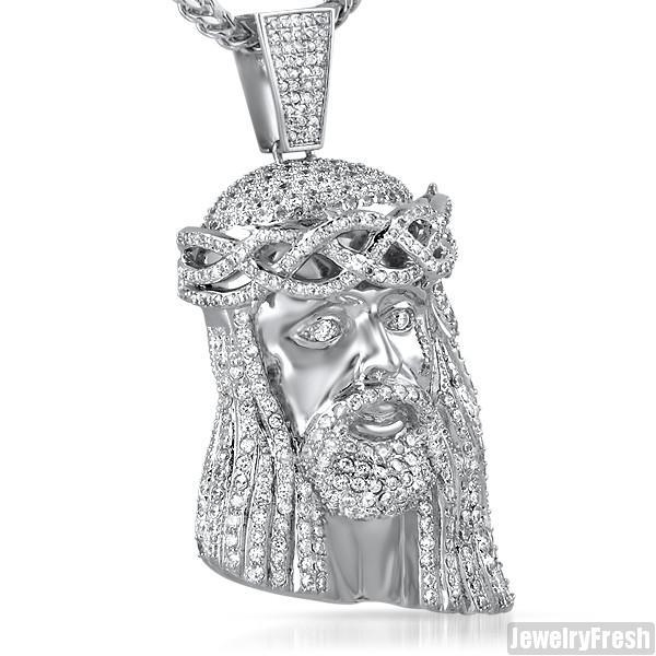 Rhodium Simulated Diamond 3D Jesus Pendant