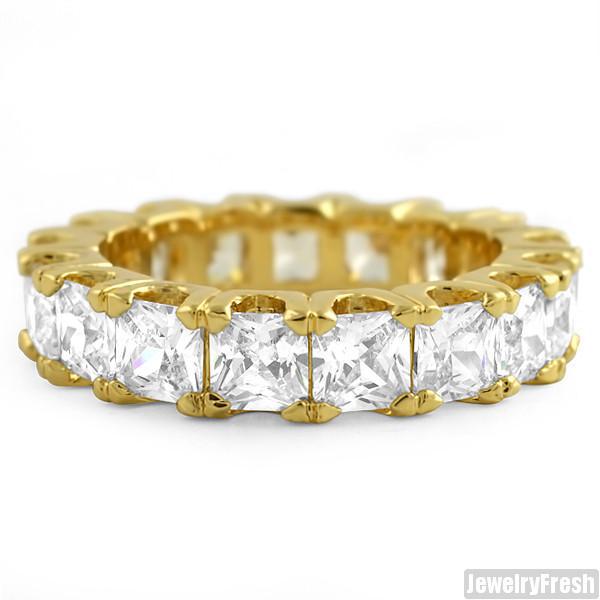 Gold Finish Large Princess Cut Eternity Ring Band