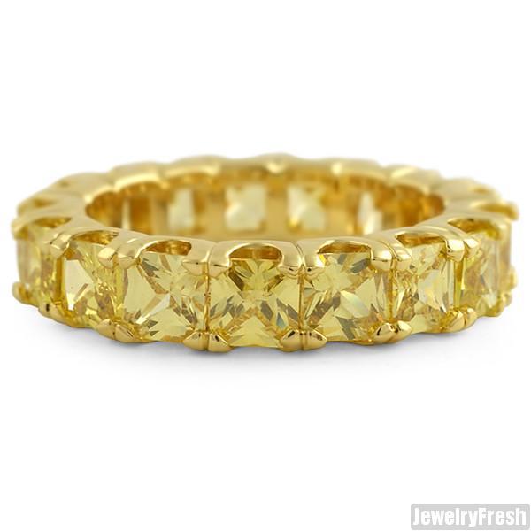 Gold Canary Large Princess Cut Eternity Ring Band