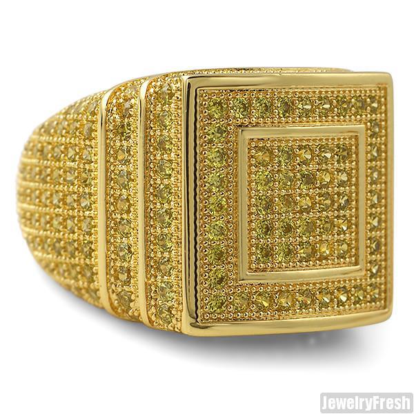 Canary Yellow Gold 360 Micropave CZ Square Ring