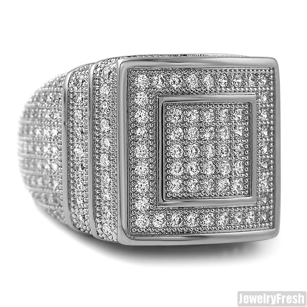 White Gold Finish 360 Micropave CZ Square Ring