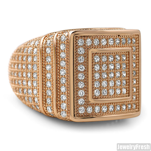 14k Rose Gold Finish 360 Micropave CZ Square Ring