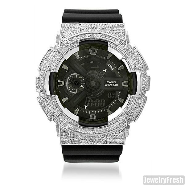 Rhodium Finish Custom CZ Casio G - Shock GA - 110 - JewelryFresh